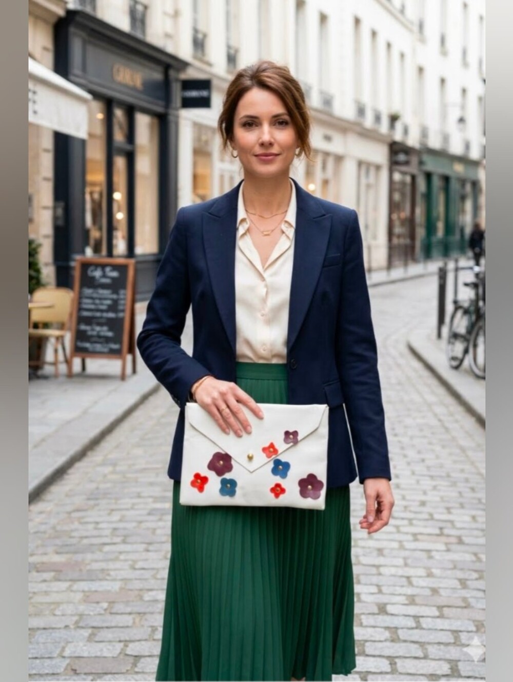 Genuine Leather Handmade Envelope Clutch White/Orange/Plum/Blue Flower R…